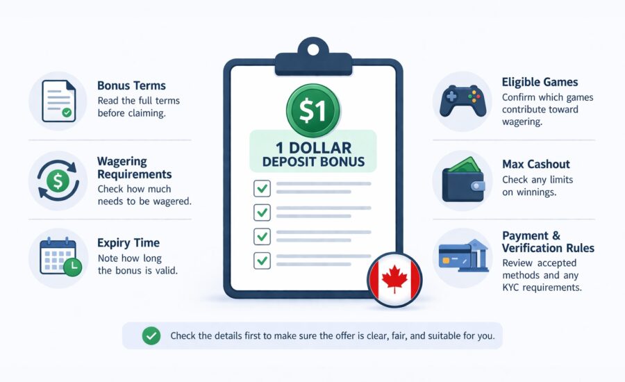 What Should Canadian Players Check Before Claiming a 1 Dollar Deposit Bonus?