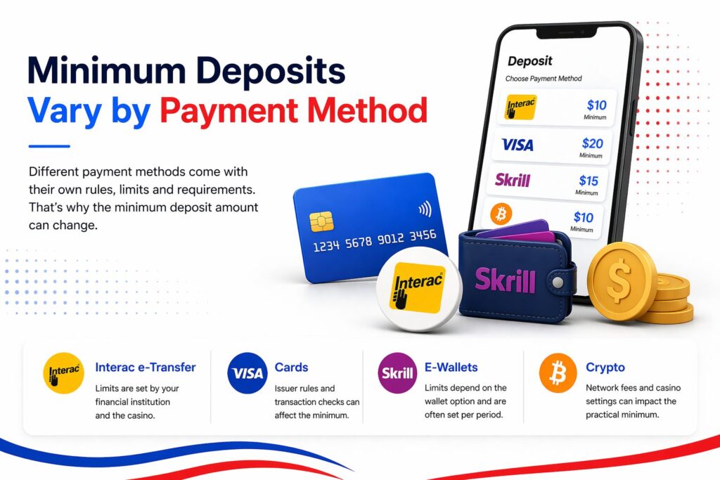 Minimum deposit differences across casino payment methods in Canada