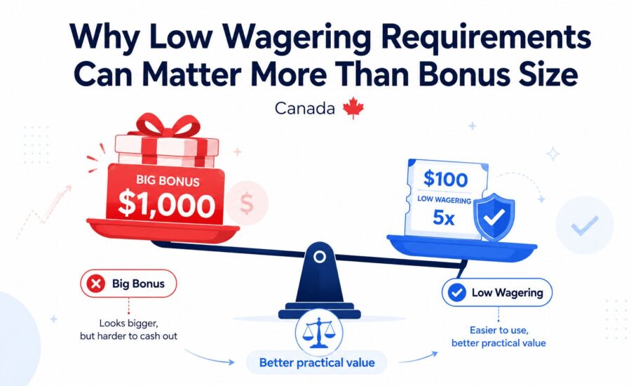 Low wagering compared with bigger casino bonus value in Canada