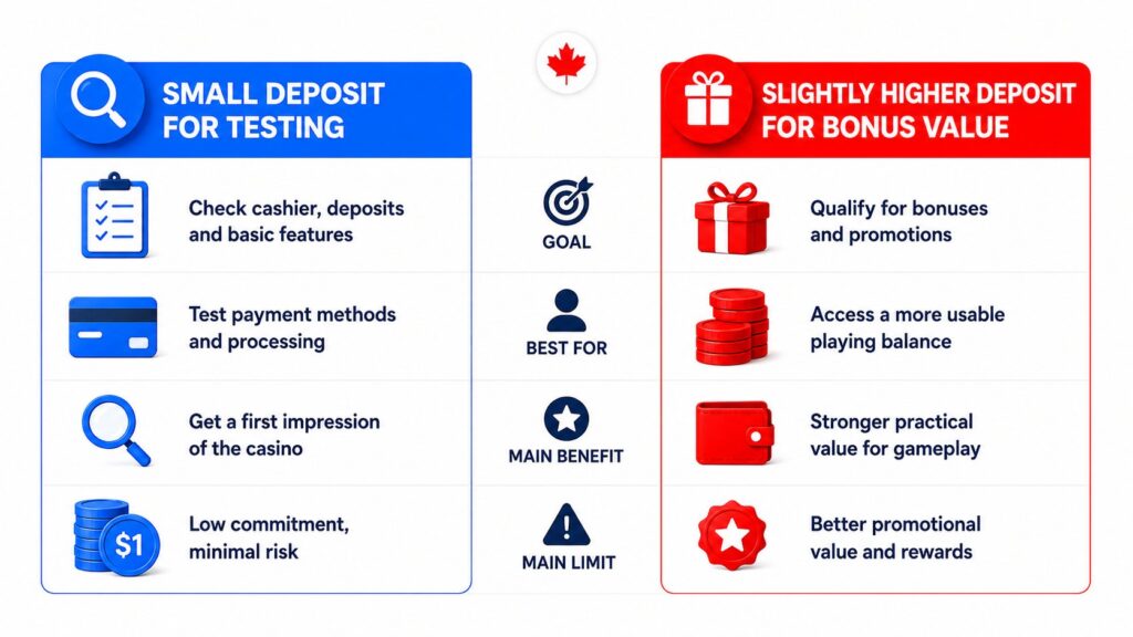 Comparison between small deposit testing and bonus claiming in Canada
